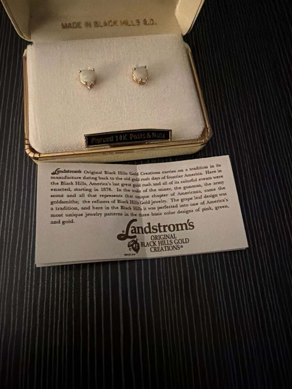 Landstrom's Black Hills Gold 14K Gold Heart Shaped Opal Stud Earrings - Picture 2 of 2